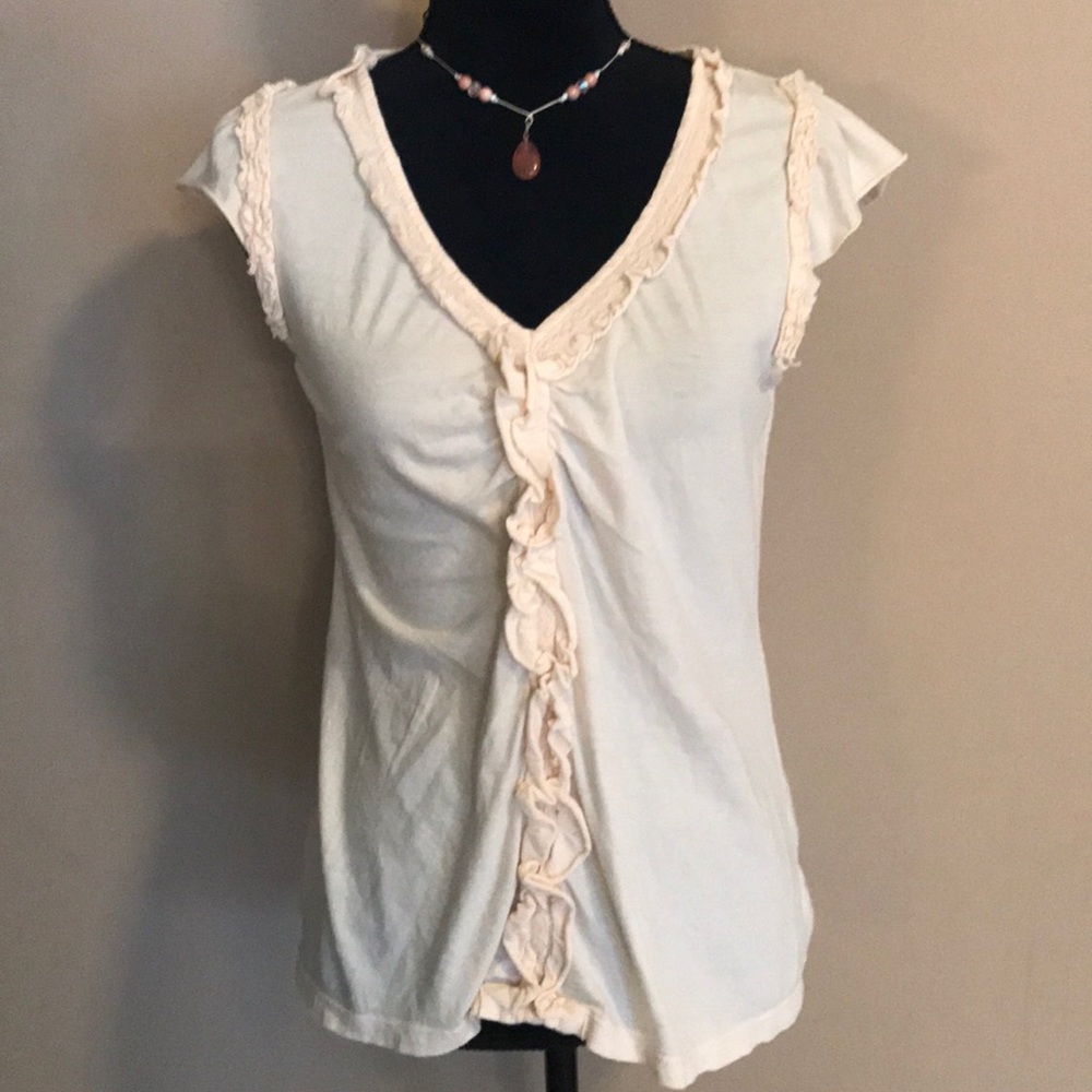 Ann Taylor Loft Ruffled Blush Blouse + Necklace